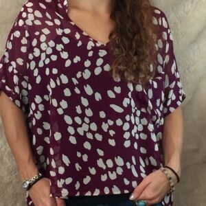 Lush Purple & White Sheer Top Sz S